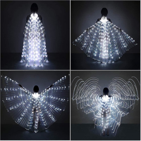 Led Lights Belly Dance Isis Wings - Bellydance Glow Angel Wings Med Teleskoppinnar Flexibla stavar För Vuxna Vita