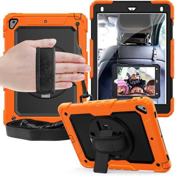 Case för iPad Air4 10,9-tums 2020 kraftigt stötsäkert case 360° roterande stativ och hand-/axelrem, orange