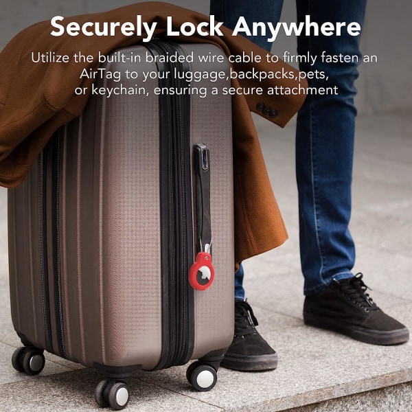Kompatibel med Apple AirTag säkerhetshållare, 2-pack Air Tag Lock Case Nyckelring red