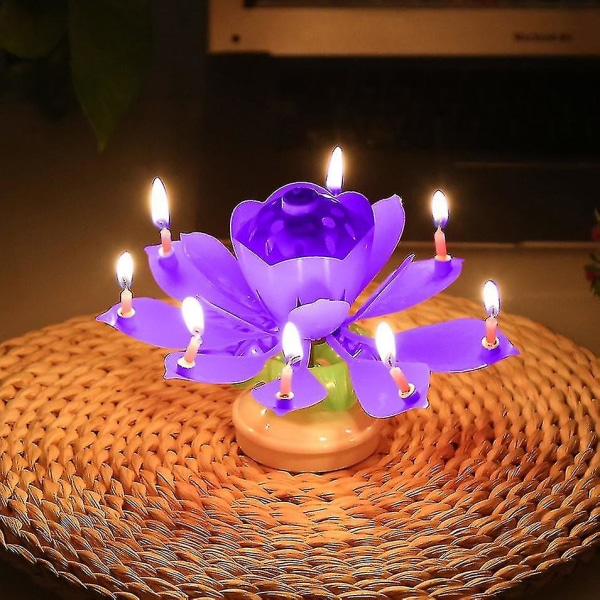 Grattis på födelsedagsfesten Ljustårta Ljus Musikalisk Lotusblomma Roterande lampdekor (1st-färgad)