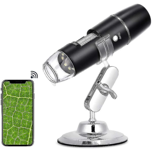 Digitalt mikroskop 50x till 1000x, USB wifi mikroskop trådlöst digitalt mini handhållet endoskop inspektionskamera med 8 justerbara led-lampor, kompatibla