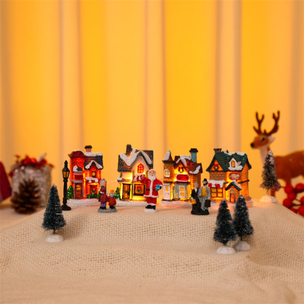 10 st Glödande julby LED miniatyr julklappsprydnad statytillbehör A