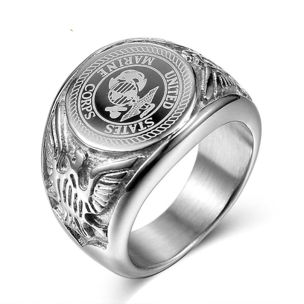 Punk Rock Titanium Stainless Steel Eagle United States Marine Corps Sign Round Finger Rings For Men Hip Hop Rapper Smycken