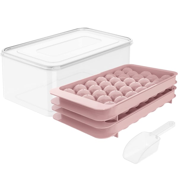 Mini iskubbrickor för frys - 4-pack små iskubbrickor med lock 104 x 4 isbrickor, BPA-fri för kylning av drycker, kaffe, cocktailrosa pink