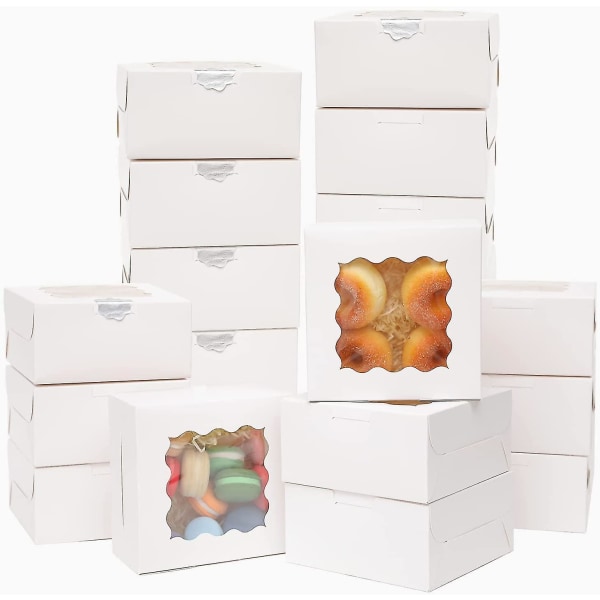 60 st Vita bagerilådor med fönster 6x6x3 tum Tjocka och robusta macaroonbakelser Cookielådor för bagerier
