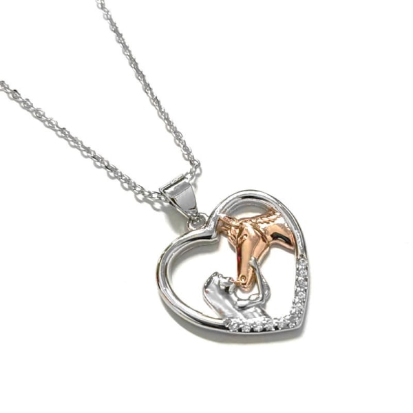 Smycken 925 silverpläterat halsband tjej och häst färg hjärtformat hänge nyckelben halsband älskare present Rose gold