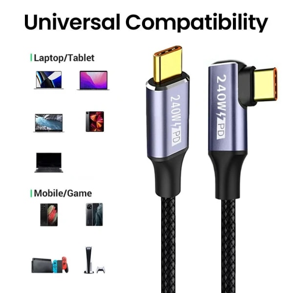 USB-C till USB-C data linje USB-C till Type C-kabel Datalinje 2M enkelvinklad