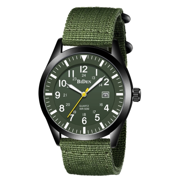Herr Quartz Watch Watch Bilkalender Enkel Analog Urtavla Canvas Tyg Armband Watch Green