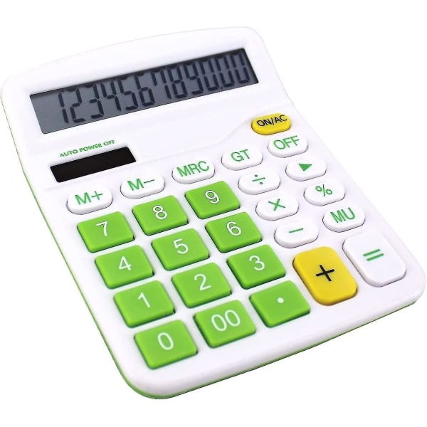 Skrivbordsräknare, 12-siffrig batterikontorsräknare med stor LCD-skärm, stor känslig knapp, skrivbordsräknare (grön) (1 st)