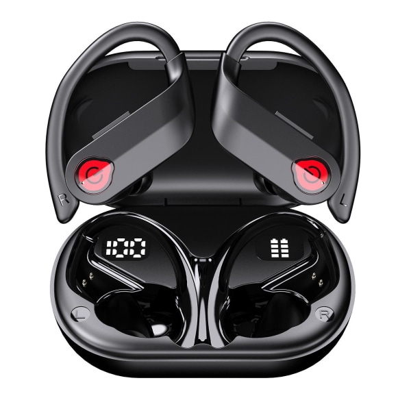 Trådlöst Bluetooth headset Hängande Öron Power Digital Display Sport Binaural Löpning Vattentät brusreducering Super lång uthållighet - Svart