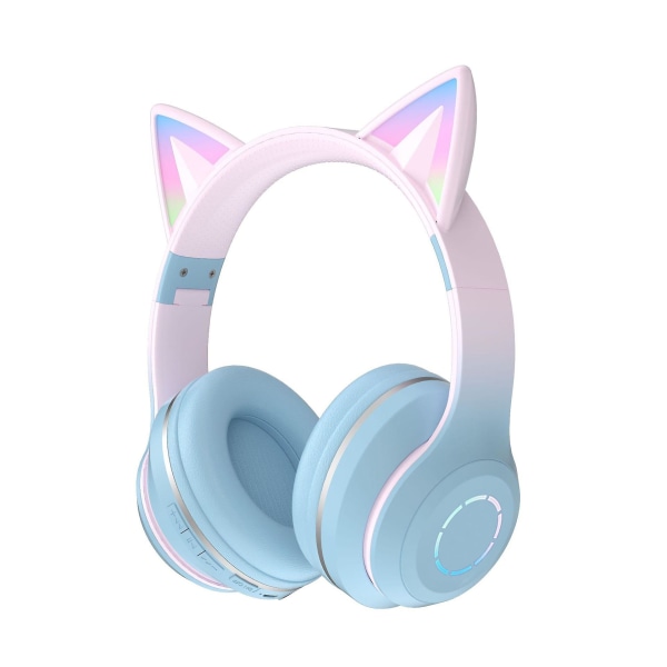 Trådlösa Bluetooth hörlurar Led Light Cat Ear Gaming Headset -blå