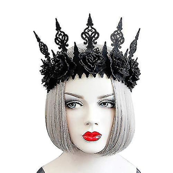 Gotisk svart ros krona halloween tiara pannband Brudblomma hår krans krans bröllop huvudbonad blommig huvud