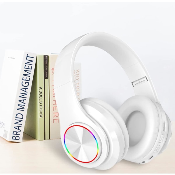 Trådlösa Bluetooth -hörlurar-färgglada lampor/vikbara/stora batterikapacitet/inbyggd mikrofon-bluetooth 5.0/10 M räckvidd (vit 1)