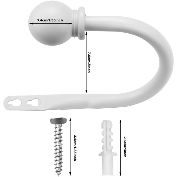 2-pack Gardinupphängare, Väggmonterade Gardinband U-formade Metallband Tofs Gardinbeslag Gardin Gardinkrokar med Skruvar (Vit)