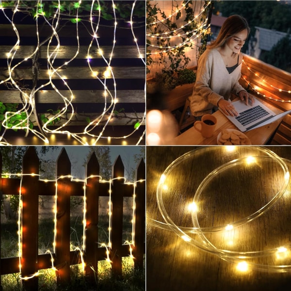 Solar Rope Light Outdoor, 22 meter 200 Lights Solar Powered Rope Light, 8 lägen IP67 Vattentät Solar Tube Light Dekoration