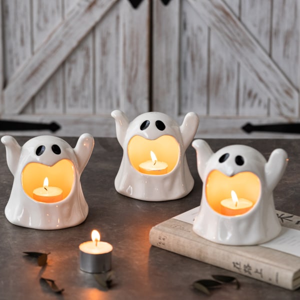 Halloween söt spöke vit keramik ljusstake hantverk kreativ askfat atmosfär dekorativa små ornament