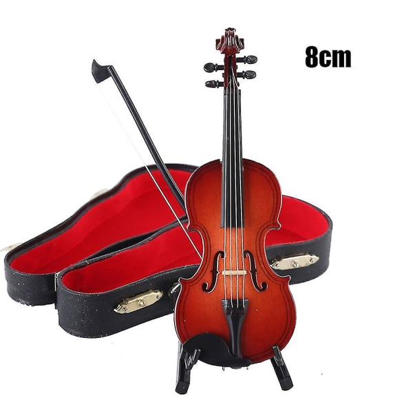 Mini miniatyr fiolmodell replika med stativ och case Mini musikinstrument