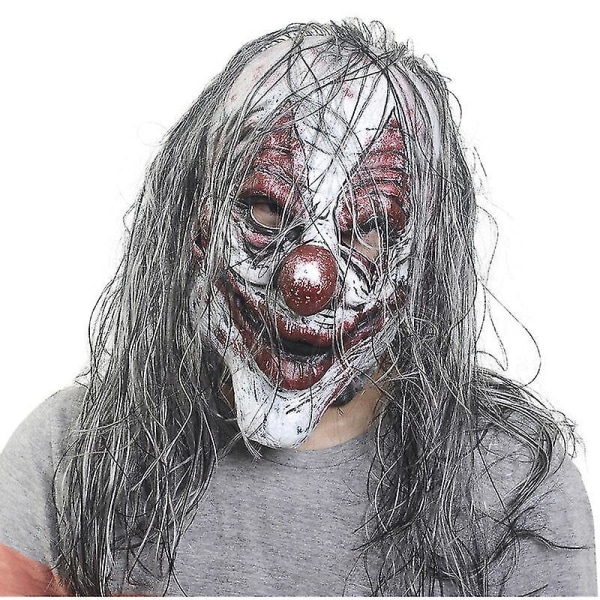 Läskig clownmask Halloween Terror Fancy Dress Party Kostym Rekvisita Realistisk Skräck Latex Huvudbonad Långt hår