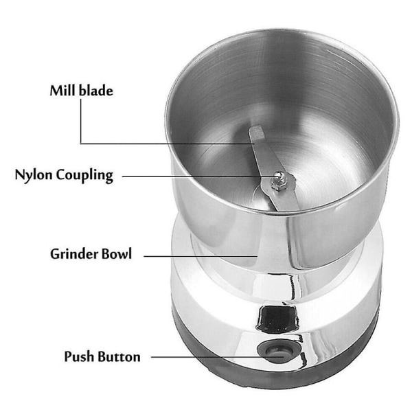 Elektrisk 220v rostfri stålkvarn, mini kaffebönnötkvarn, kökstillbehör för nöt- och kryddslipverktyg