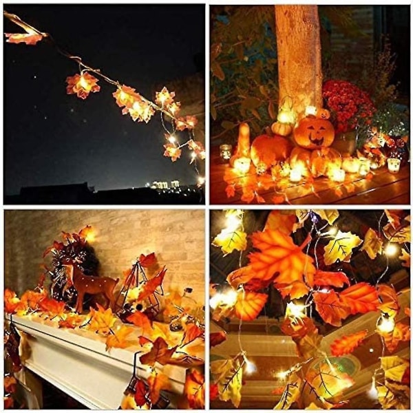 Höstdekoration 20 led konstgjorda löv Lönnlöv Fallande kranssnöre Ljusdekor Halloween Xmas