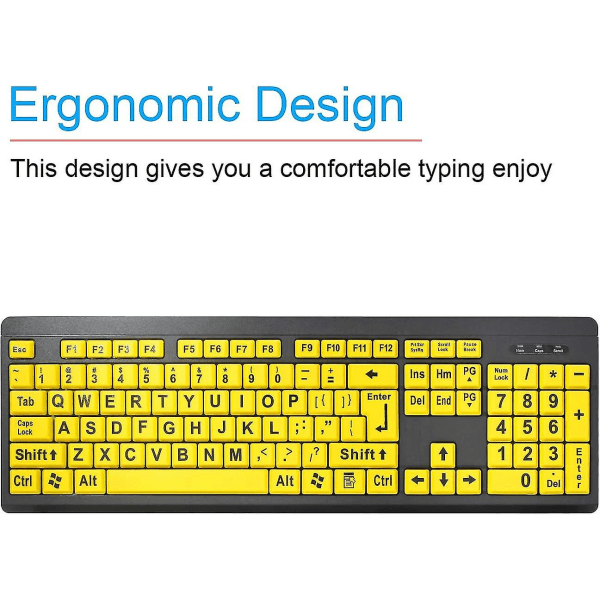 Datortangentbord med stort print , kabelanslutet USB tangentbord med hög kontrast med print bokstäver