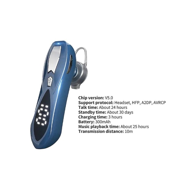 Bluetooth 5.0 trådlös hörlurar Brusreducering Digital Display Öronkrok Öronsnäcka för samtal--blå