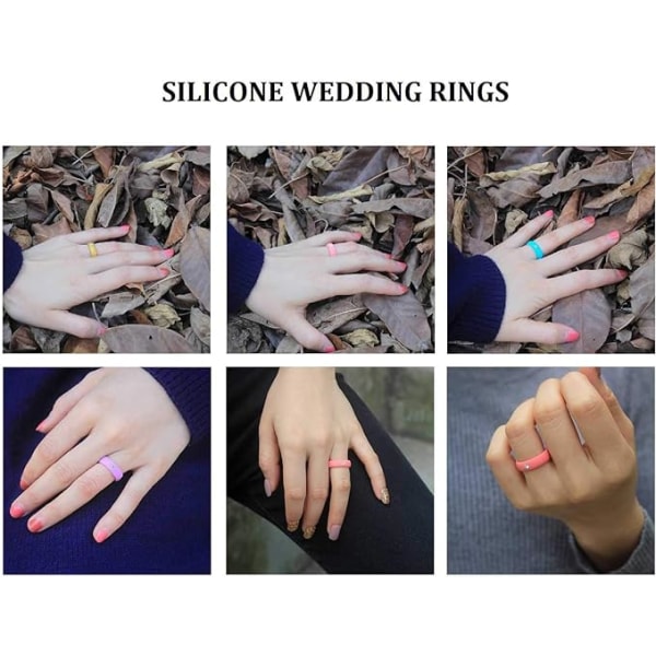 10-pack diamant vigselringar i silikon, tunn stapelbara och glittergummi vigselringar för kvinnor 5,7 mm breda storlekar 4 5 6 7 8 9 10