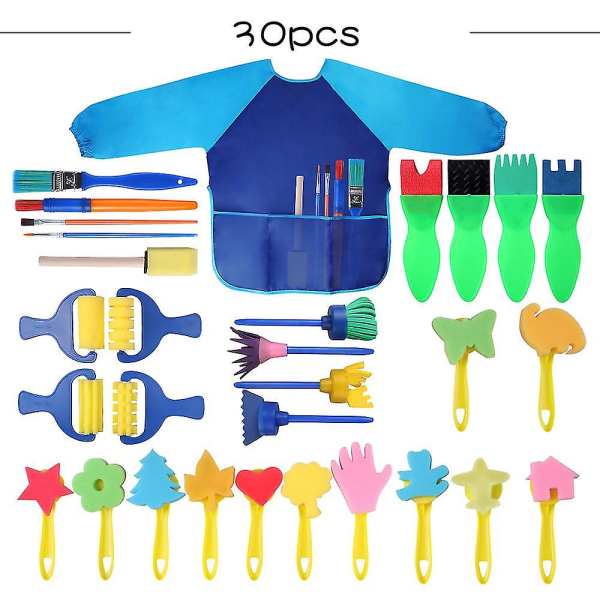 Sponge Paint Brushes Kit 30st Barn Målarpenslar Ritverktyg Kit Barn Tidiga Gör-det-själv-inlärning Målaruppsättningar