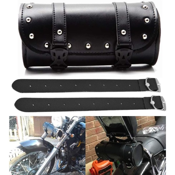 Verktygsväska för motorcykel i PU-läder, verktygsväska med bakgaffel
