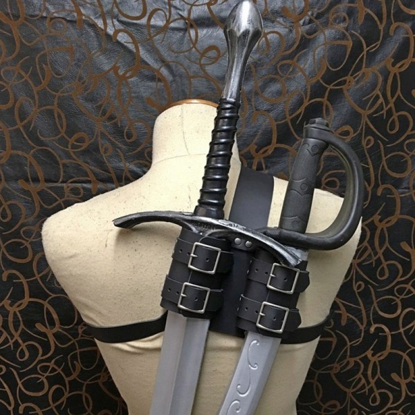 Medeltida Trollkarl Dubbel Ryggslida Svärd Scimitar Stativ Viking Pirat Krigare Holster Cosplay black