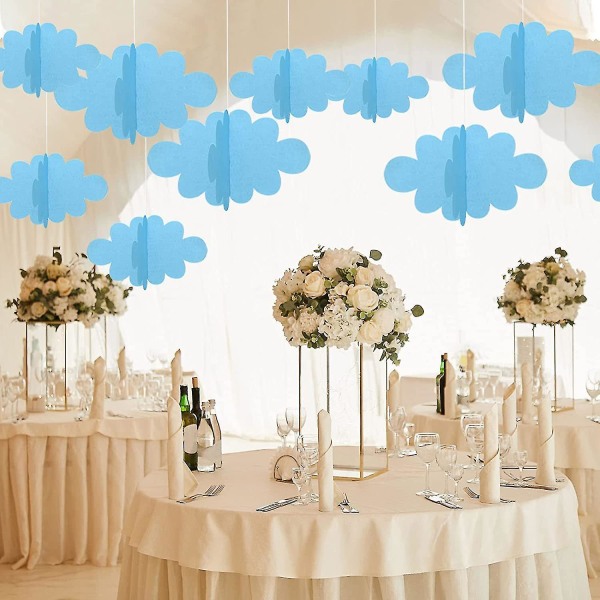 16 stycken blå 3d moln hängande filt falskt moln takvägg fest dekorationshänge