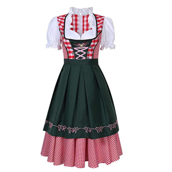 Högkvalitativ traditionell tysk plädklänning Oktoberfest-kostymer för vuxna kvinnor Halloween Fancy Party Style L