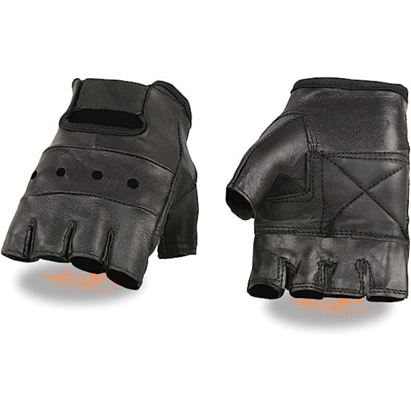Handskar i svart läder, fingerlösa, med vadderad handflata