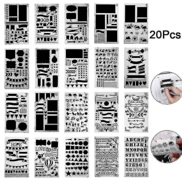 20 st/ set Bullet Stencil Set Plast Planner DIY-ritmall för dagboksanteckningsbok