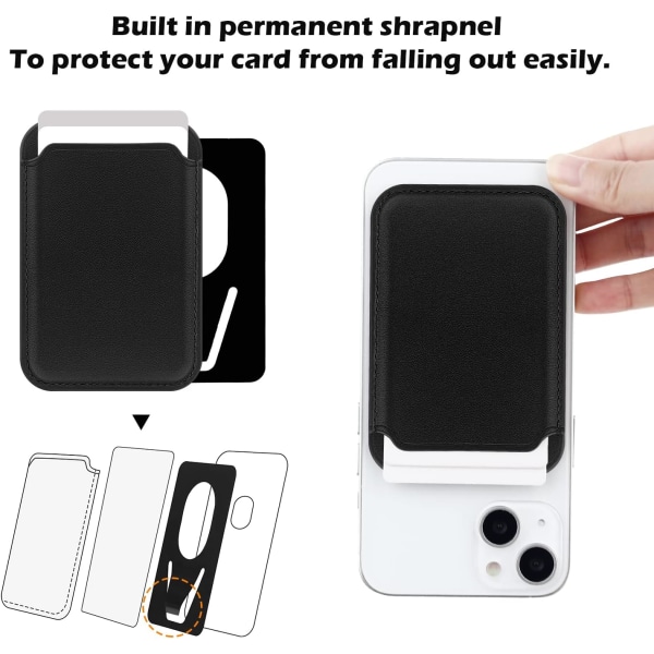MagSafe läder PU mobiltelefon magnetkorthållare för Apple 14 13 iPhone 15 Pro black