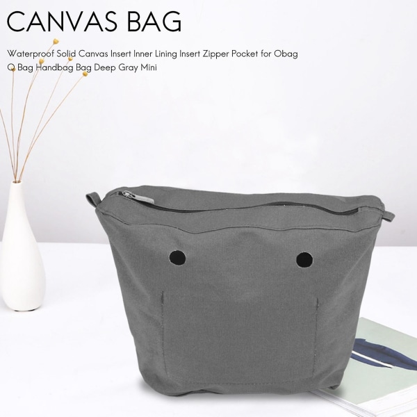 Vattentät solid canvas-insats Innerfoder-insats blixtlåsficka för Obag O-väska Väska Deep Grey Mini