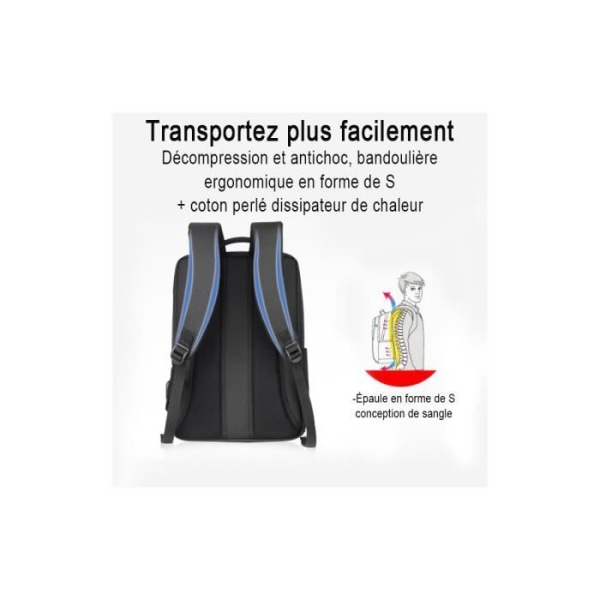 15,6 tums bärbar ryggsäck för män Vattentät med USB-laddningsport, ryggsäck för fritid/affärer/skola Svart