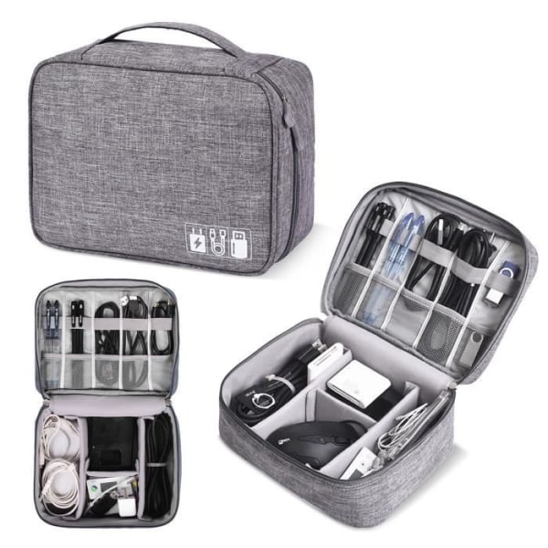 Multifunktionell elektronikväska Vattentät bärbar kabelväska för surfplatta, hårddisk, laddare, kablar, adaptrar, grå