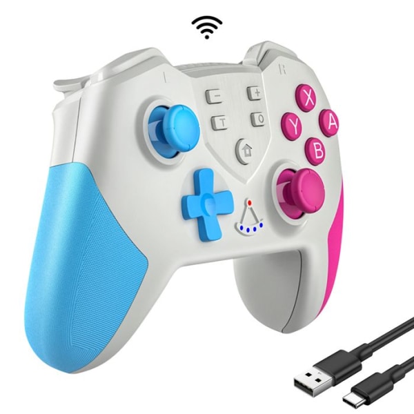 Trådlös Switch Controller, NFC Bluetooth PC Controller, Switch Controller, Gamepad med Turbo Joysticks, Vit Vit, blå och rosa