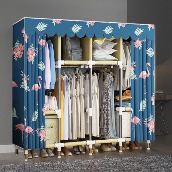 Vikbart förvaringsskåp 168x177x46 cm Oxford Cloth Garderob Garderob Blårandig med Flamingo
