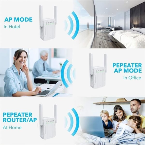WiFi Repeater Amplifier Extender AP 1200 Mbps 2 Ethernet-port, täcker upp till 100 m, Kompatibel med alla internetboxar