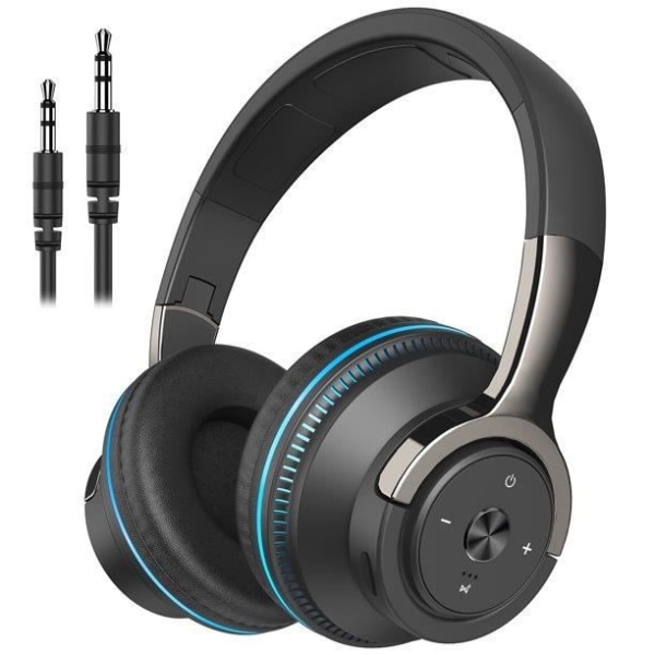 Trådlösa Bluetooth-hörlurar över örat, Bluetooth-headset med Hi-Fi-djupbas och 24 timmars speltid, inbyggd mikrofon, svart