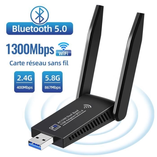 1300m trådlöst nätverkskort med dubbla frekvenser med bluetooth 5.0 drivrutinsfri dator usb wifi-mottagare 1300Mbps 5G