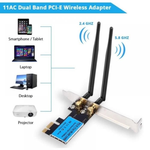 1200M Dual Band PCI-E trådlöst nätverkskort Windows 7/8/10/11 Kompatibilitet