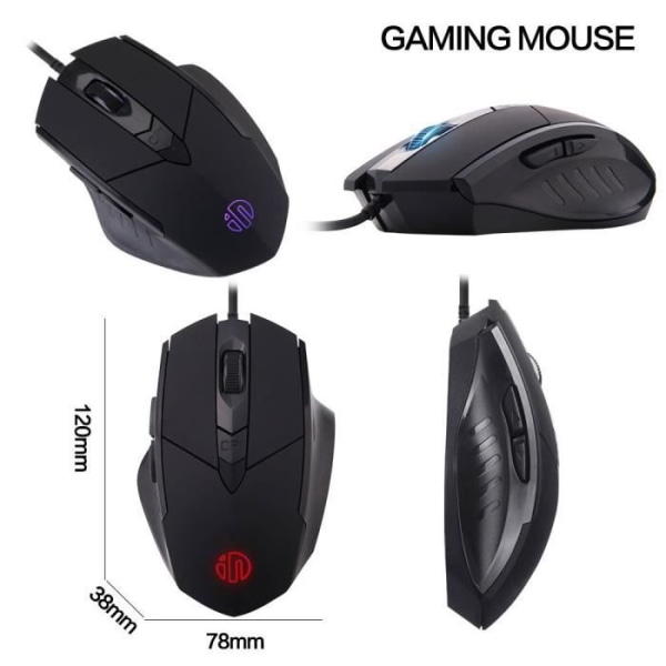 SDLOGAL Silent Gamer Mouse, USB trådbunden optisk spelmus med optisk LED, 6 knappar för bärbar dator, PC (svart) Svart