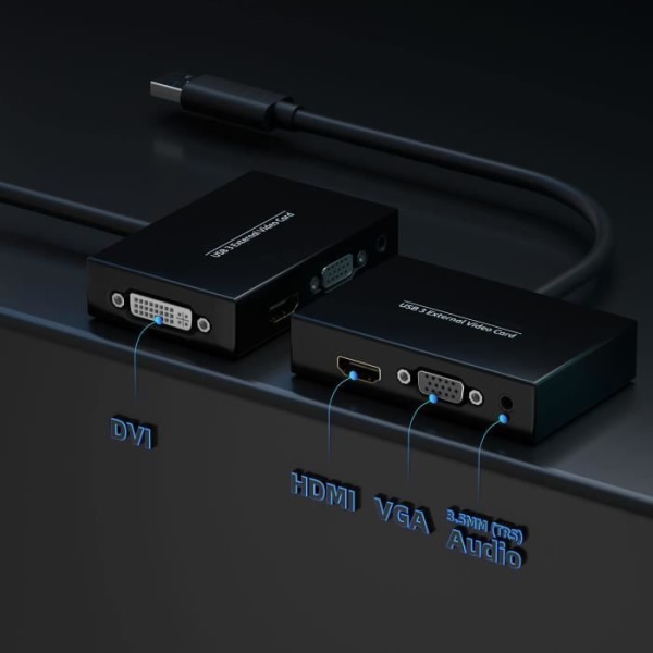 USB 3.0 till HDMI eller DVI grafikkortadapter för flera bildskärmar med ljud upp till 2560x1440