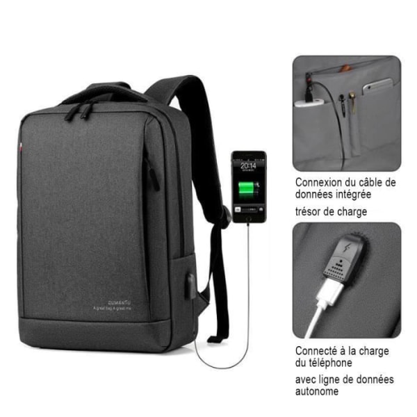 15,6 tums bärbar ryggsäck för män Vattentät med USB-laddningsport, ryggsäck för fritid/affärer/skola Svart