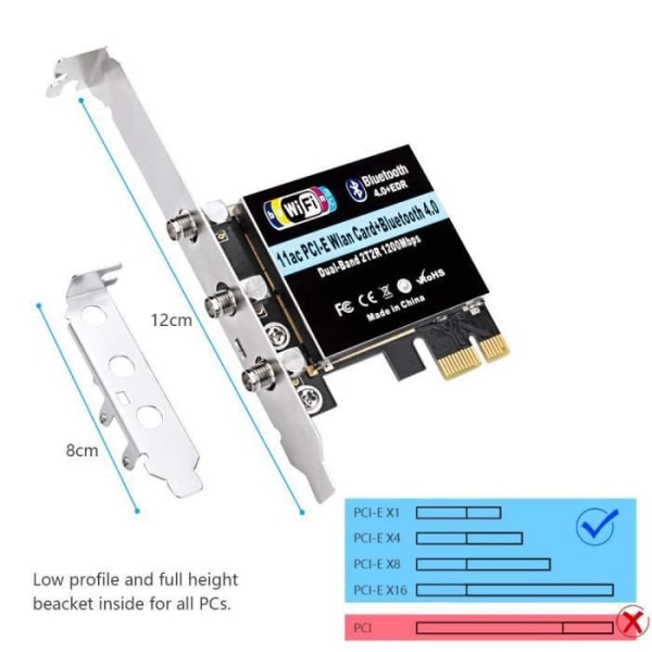 1200 Mbps trådlöst PCI-E WiFi-kort| Bluetooth 5.0 | 2.4/5G | Ultralåg latens | Kompatibilitet med Windows 7/8/10/11