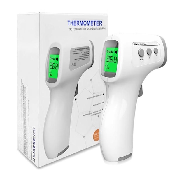 Infraröd kontaktfri digital panntermometer, 32-42. 9℃ Pannmätning, färgkodsavläsning, LCD, febervarning, funktion Vit