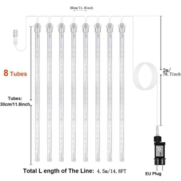 30 cm Meteor Shower LED-slingor, 8st vattentäta julbelysning, festlig dekoration (varm vit) Vit varm